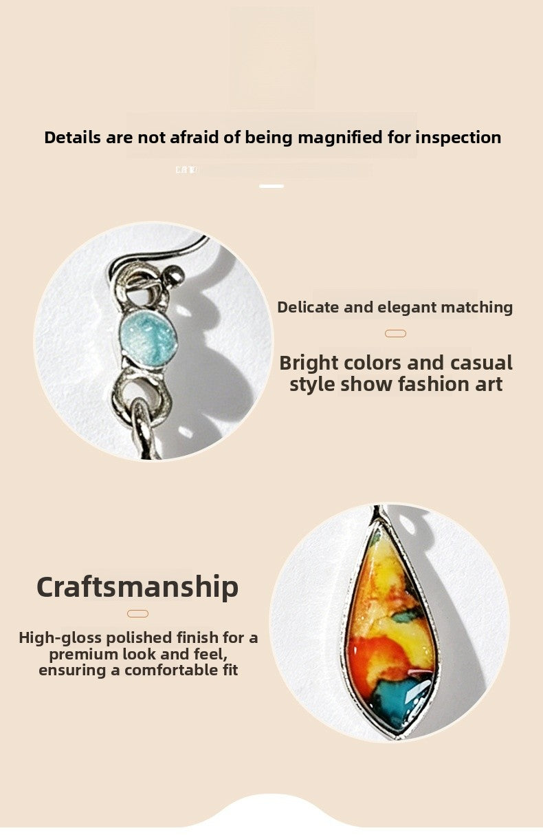 Oil Painting For Women Ombre Drop Earrings Featuring Rhinestones And Zinc Alloy Ear Pins
