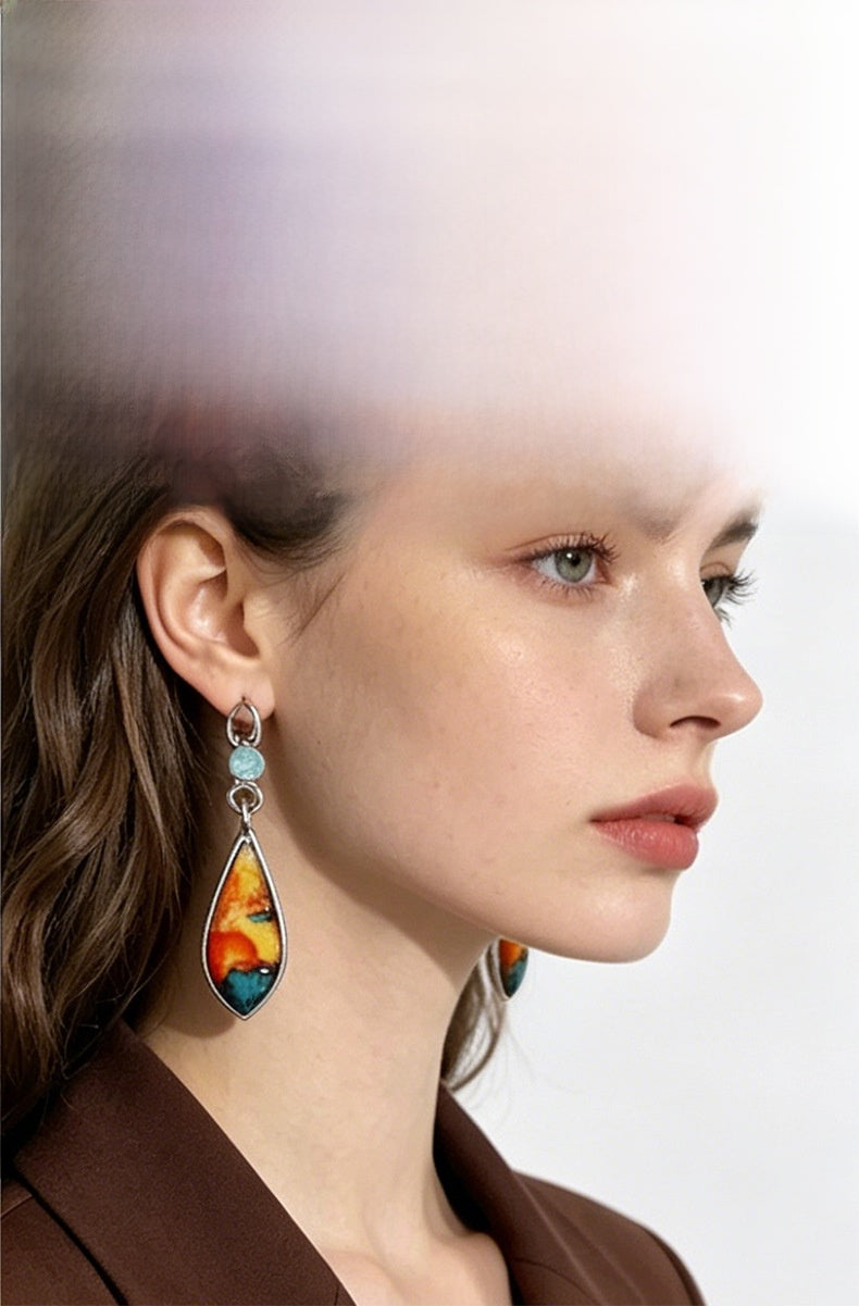 Oil Painting For Women Ombre Drop Earrings Featuring Rhinestones And Zinc Alloy Ear Pins
