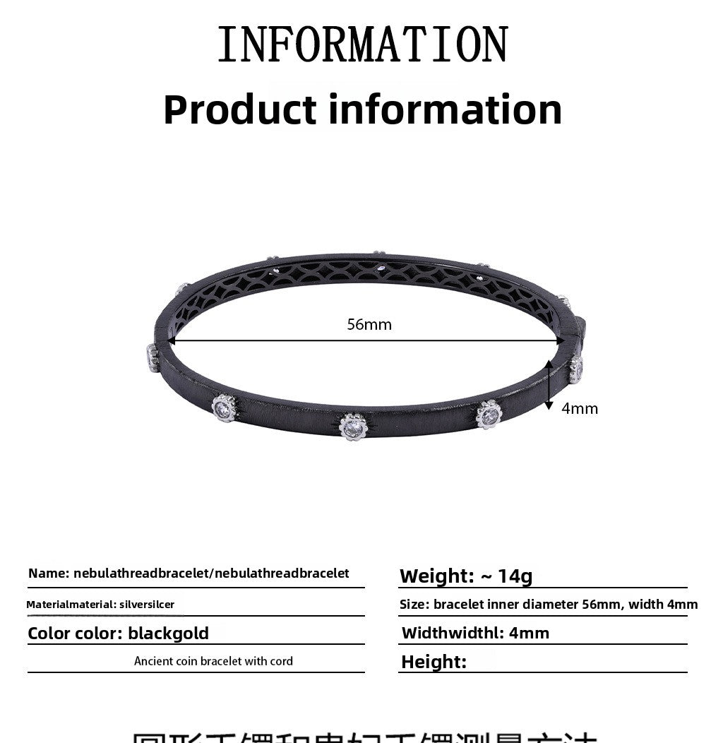 Brushed 925 Sterling Silver Round Bangle In Dyed Black