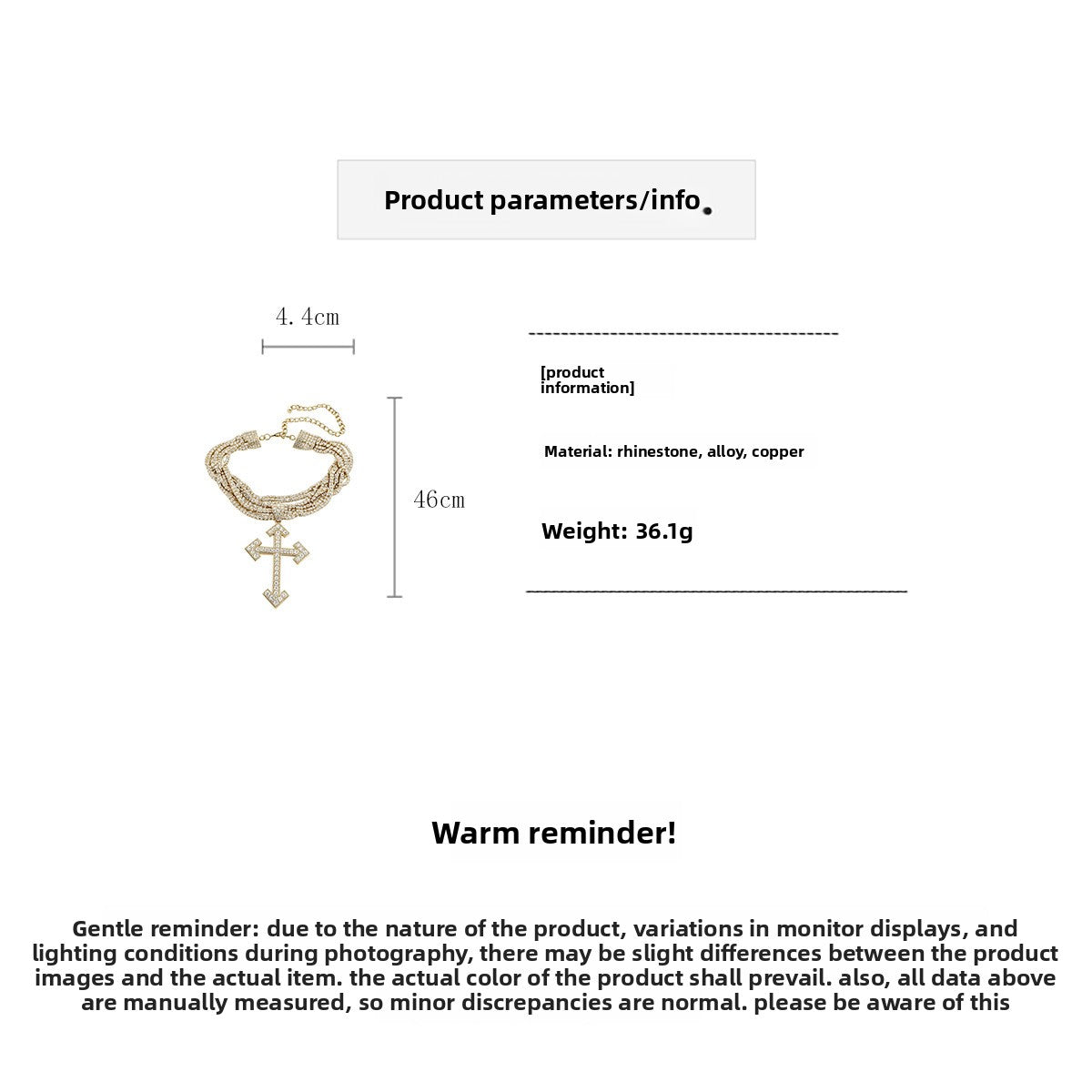Exaggerated Gold Cross Layered Necklace For Women, Alloy With Copper Pendant And Rhinestone Inlay