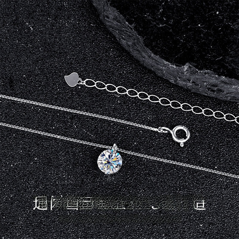 1.0ct Moissanite Round Necklace In 925 Sterling Silver With Simple Style And Box Chain For Women