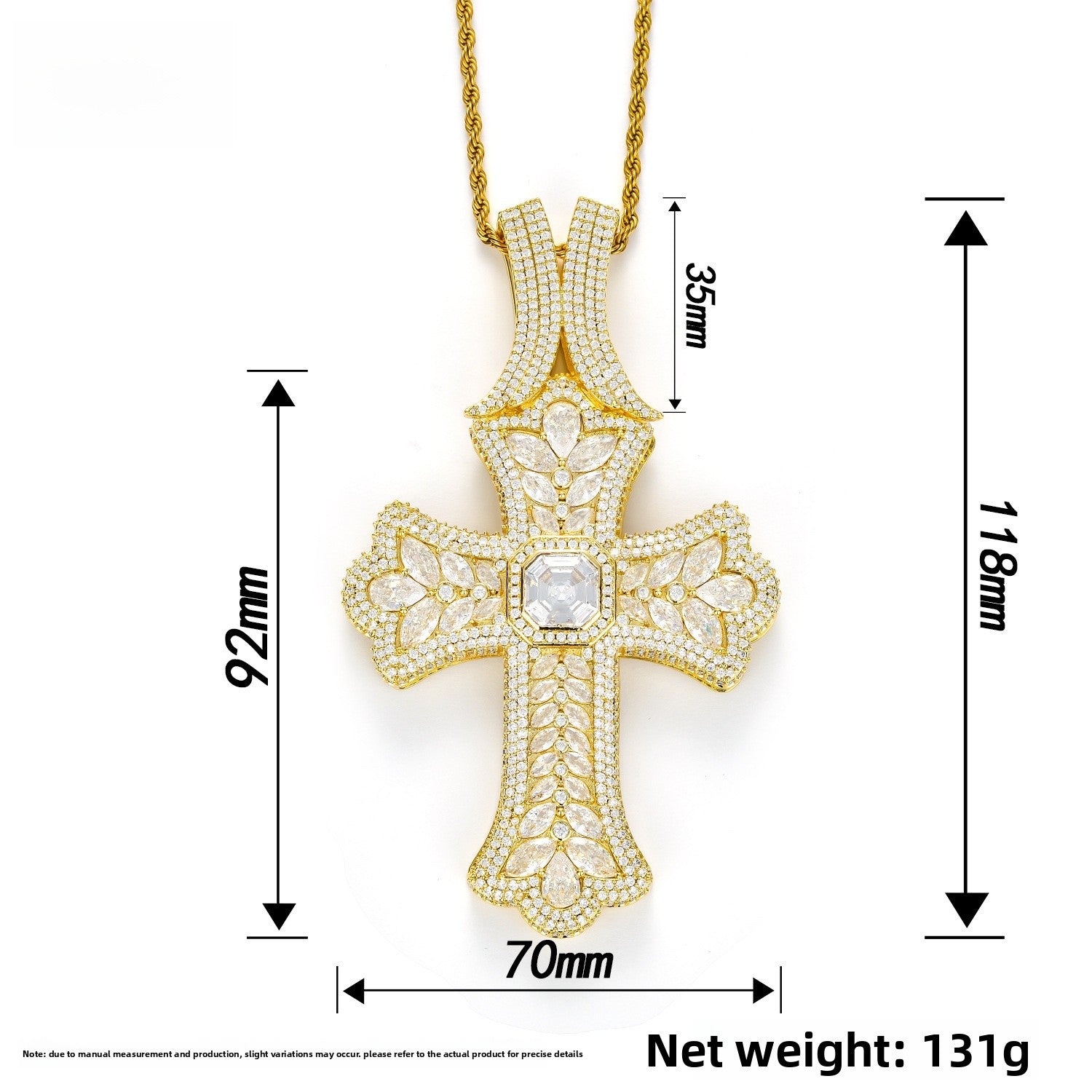 Hip-Hop Cross Pendant With Electroplated Gold Plating, Copper Base, Bezel Set Zircon Inlay, Unisex Jewelry