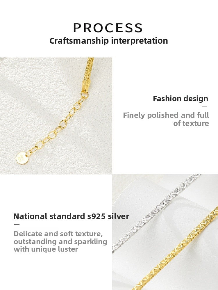 Waves Brushed 925 Sterling Silver Unisex Bracelet With Silver Finish And Glass Inlay