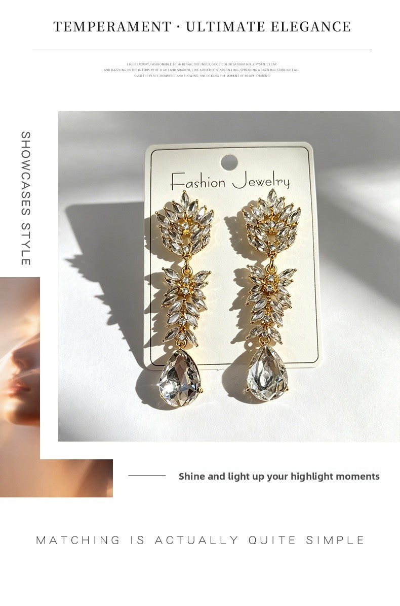 Leaves Earrings For Women In Colour Alloy Featuring Crystal Inlay With Zinc Alloy Ear Pins