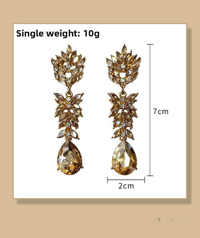 Leaves Earrings For Women In Colour Alloy Featuring Crystal Inlay With Zinc Alloy Ear Pins