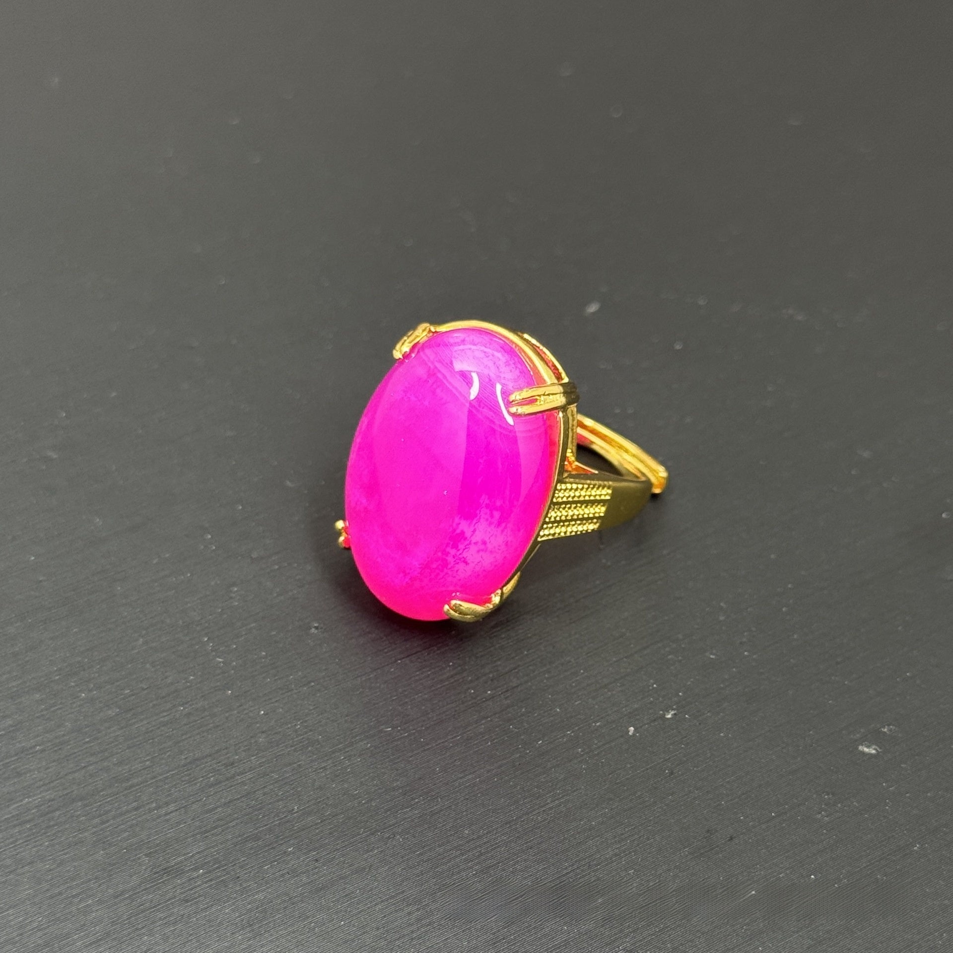 Geometric Open Rings For Women Featuring Natural Stone And Crystal Inlay With 18K Real Gold Electroplated Finish