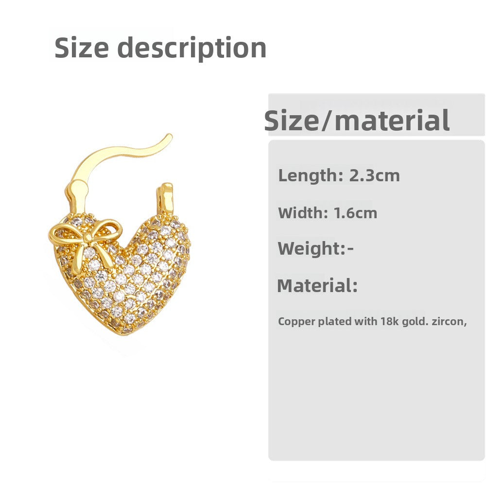 Heart Shape Earrings For Women In Gold Featuring Copper Ear Pins And Zircon Inlay Material