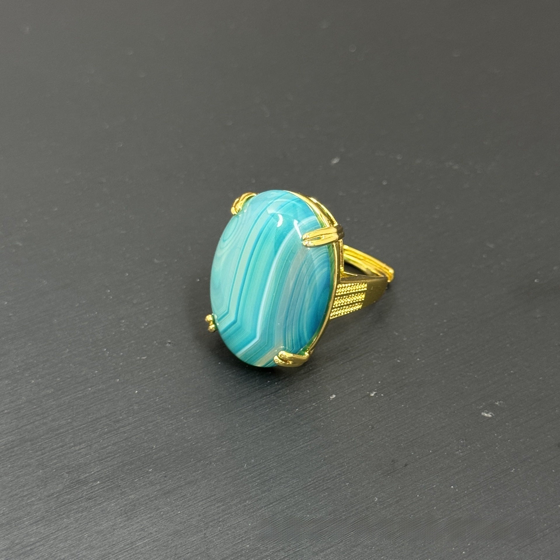 Geometric Open Rings For Women Featuring Natural Stone And Crystal Inlay With 18K Real Gold Electroplated Finish