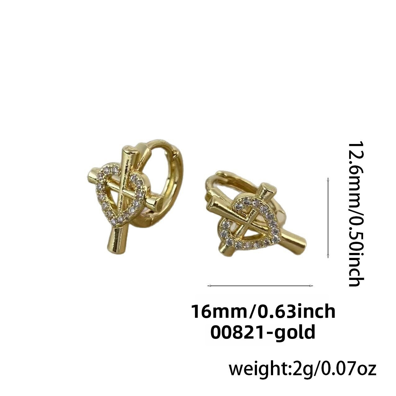 Heart Shape Earrings For Women In Retro Style With Copper Ear Pins And Zircon Inlay, Electroplated Finish