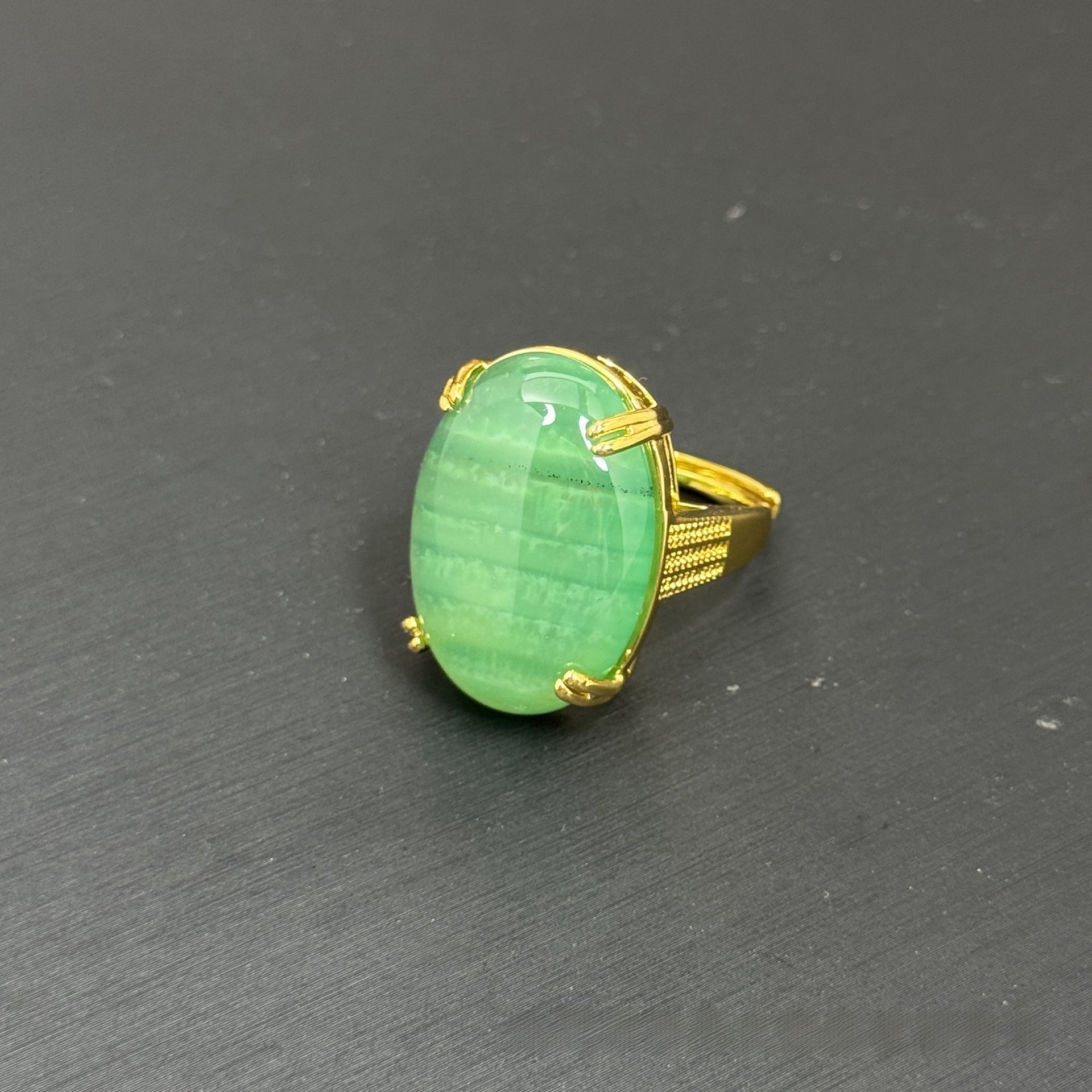 Geometric Open Rings For Women Featuring Natural Stone And Crystal Inlay With 18K Real Gold Electroplated Finish