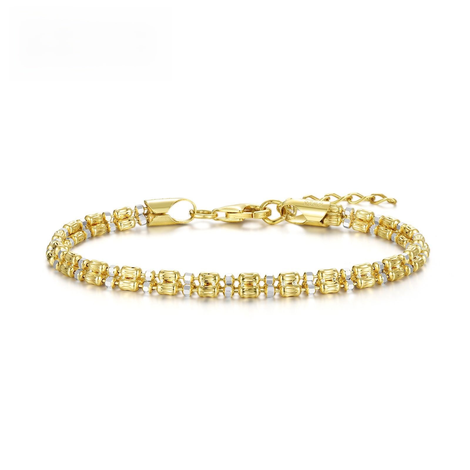 Hexagon Braid Bracelet For Women In 925 Sterling Silver With Real Gold Plated Woven Chain