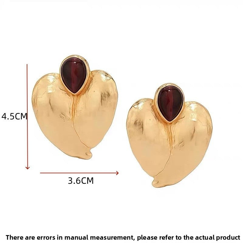 Heart Shape Earrings For Women In Gold, 1 Pair Featuring Copper Alloy With 925 Sterling Silver Ear Pins