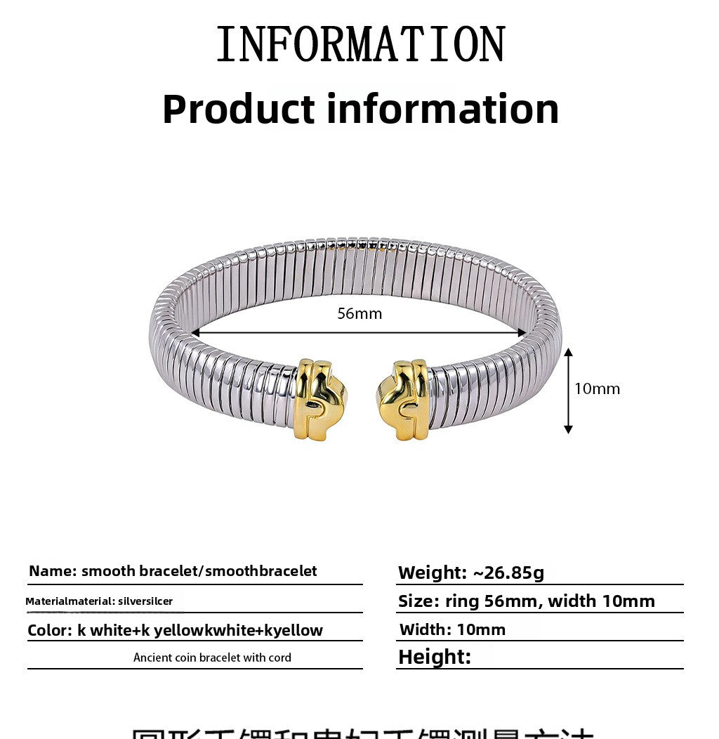 Luxurious Oval Inlay Bangle For Women In 925 Sterling Silver With Electroplated Gold Plating