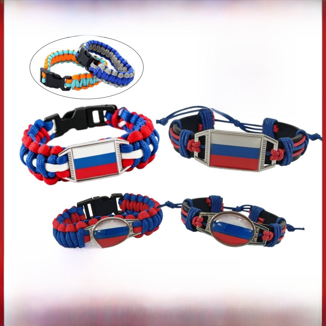 Handmade National Flag Paracord Bracelets For Women In Multicolor With Durable Polyester Chain Material