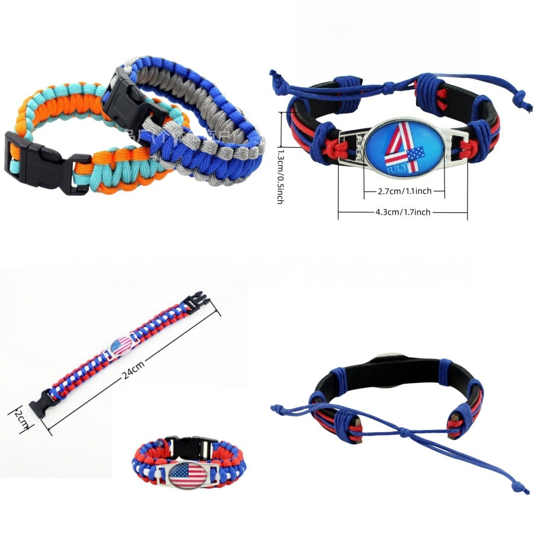Handmade National Flag Paracord Bracelets For Women In Multicolor With Durable Polyester Chain Material