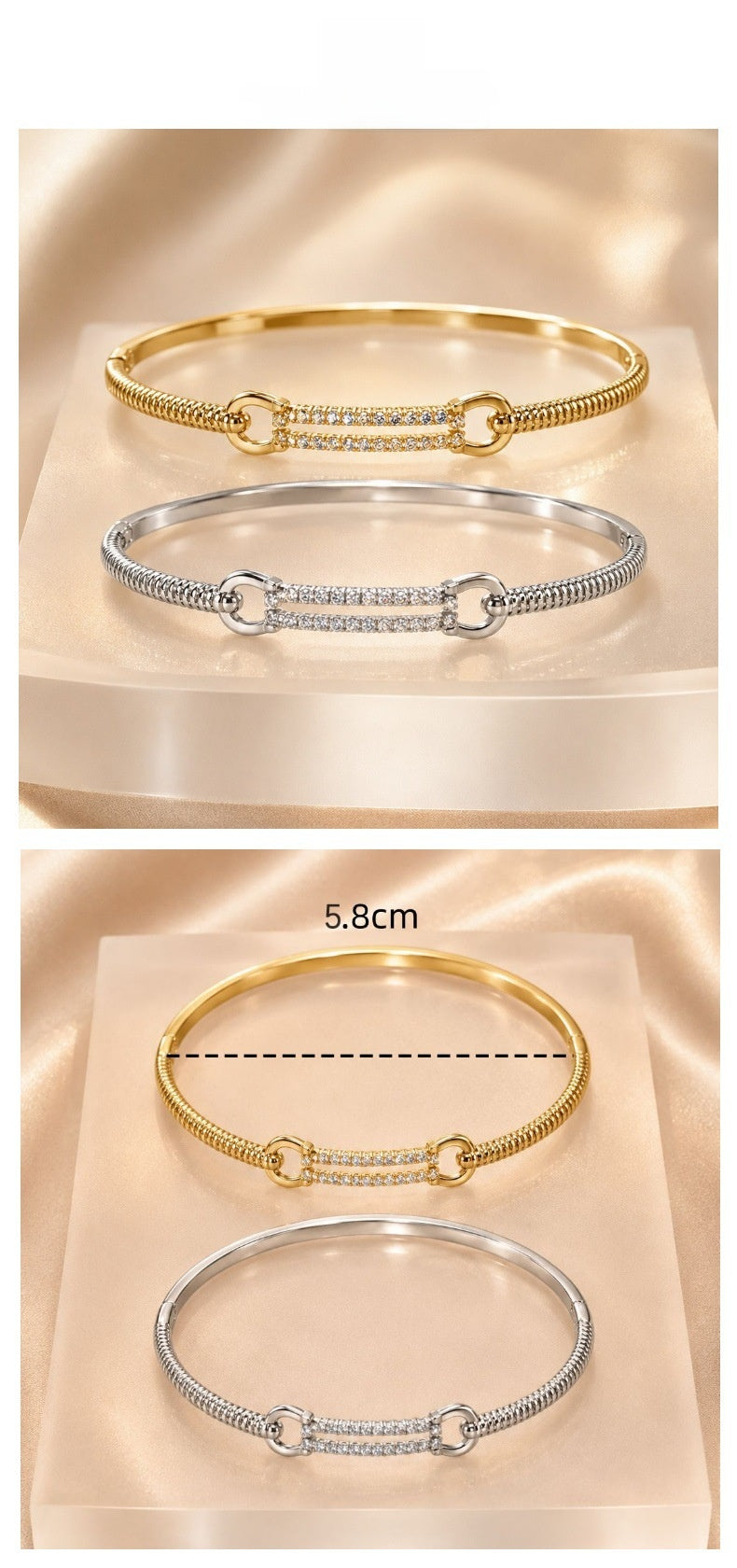 Geometric Twist Copper Bangle With Zircon Inlay In Simple Style For Women