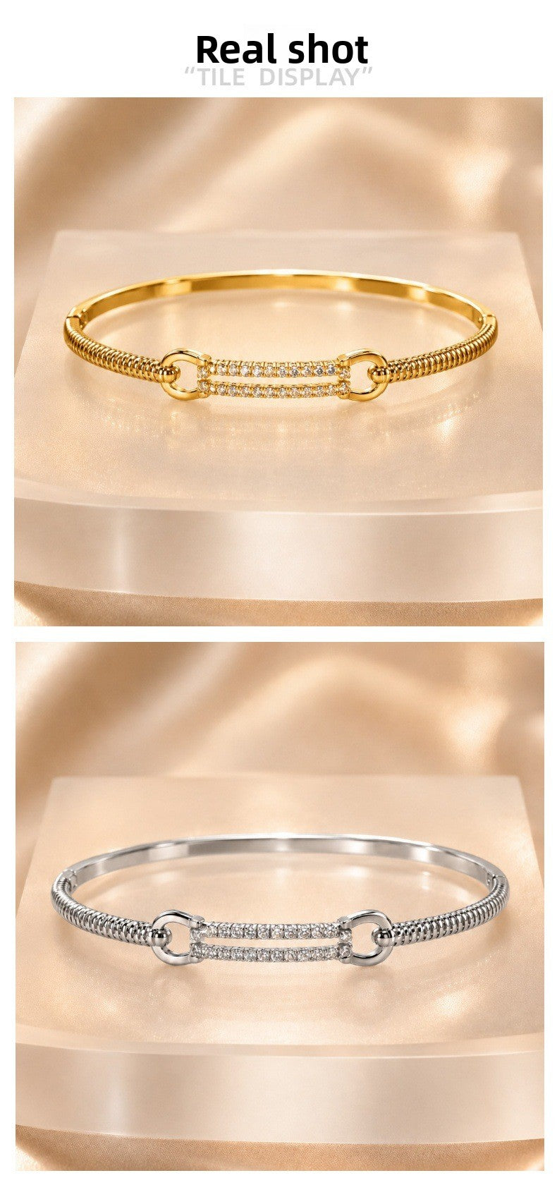 Geometric Twist Copper Bangle With Zircon Inlay In Simple Style For Women