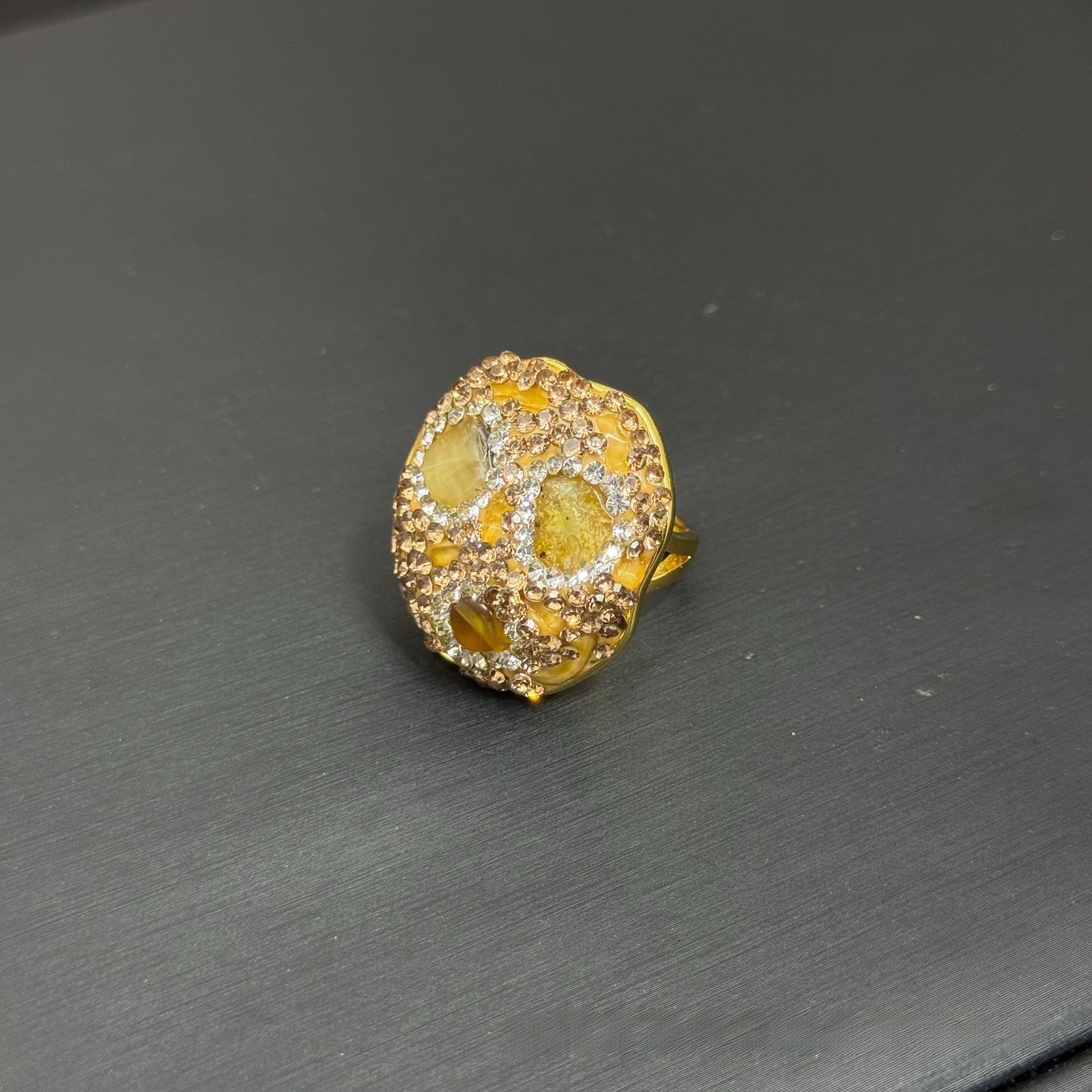 Handmade Natural Stone Open Ring For Women In Red With Rhinestones
