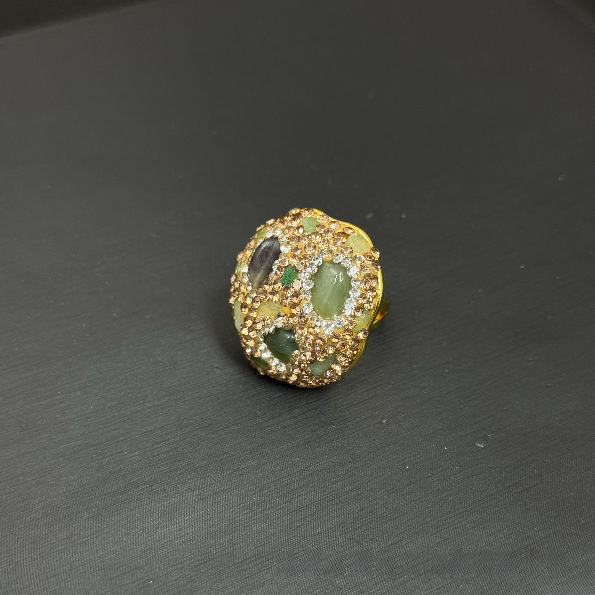 Handmade Natural Stone Open Ring For Women In Red With Rhinestones