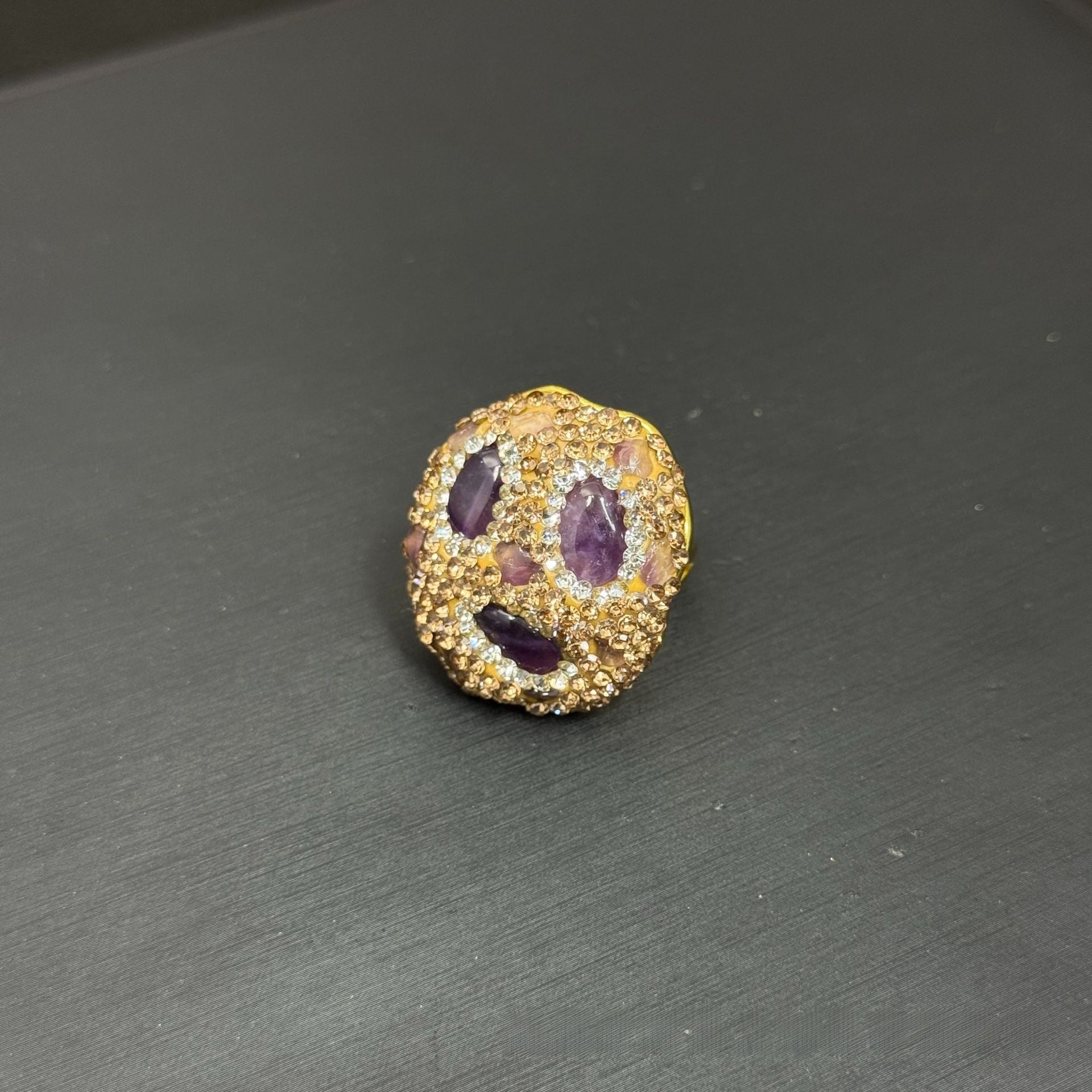 Handmade Natural Stone Open Ring For Women In Red With Rhinestones
