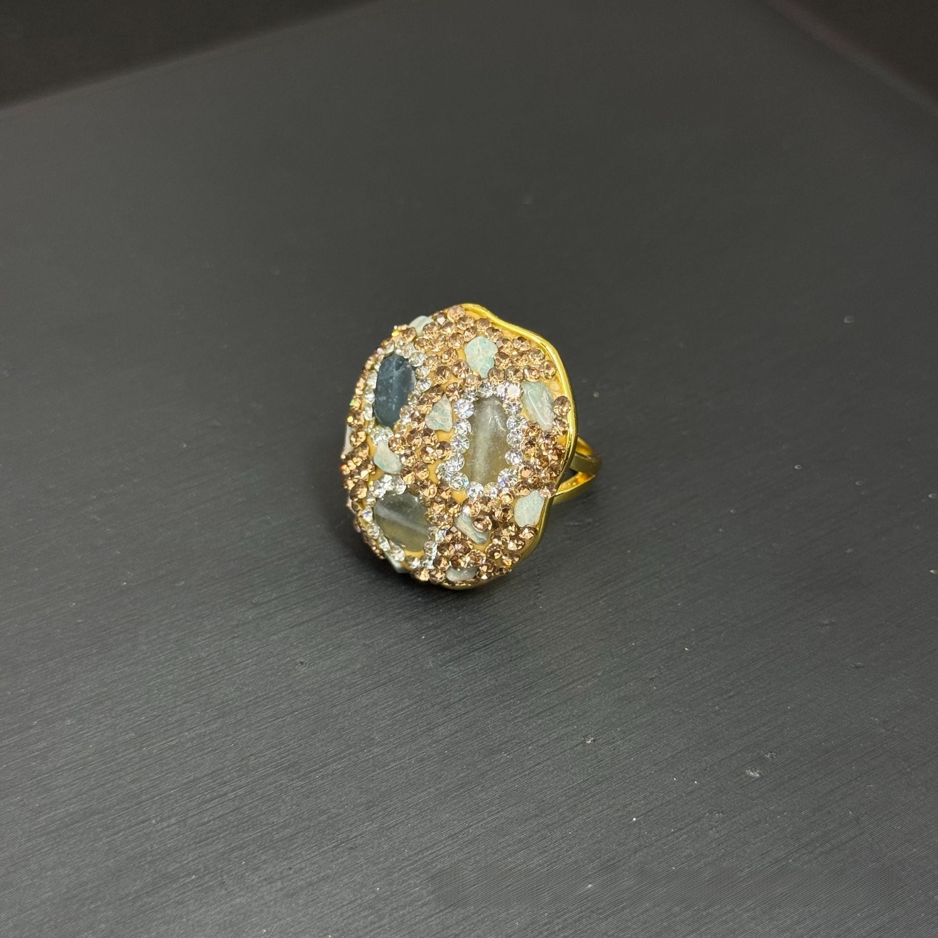 Handmade Natural Stone Open Ring For Women In Red With Rhinestones
