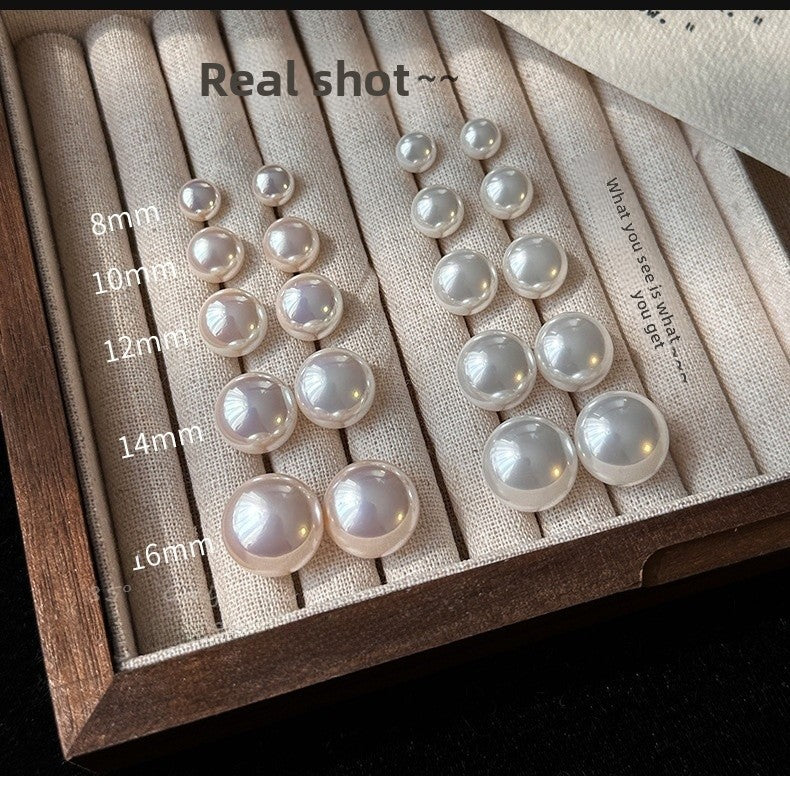 Cute Round White Imitation Pearl Stud Earrings For Women With Electroplated Finish And 925 Sterling Silver Posts