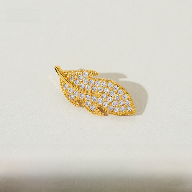 Leaf Jewelry Buckle In Copper With 18K Real Gold Plated Electroplated Finish Featuring Zircon Inlay, Gold Jewelry Accessory