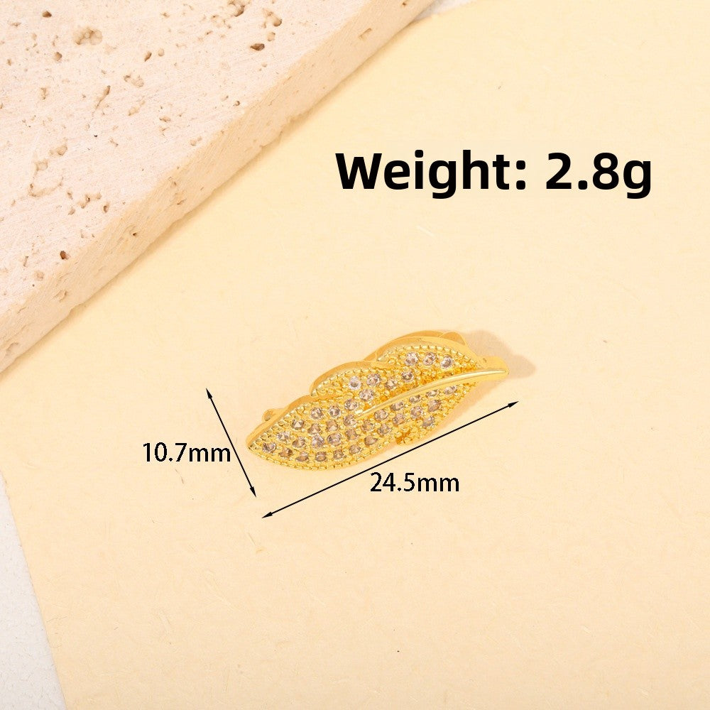 Leaf Jewelry Buckle In Copper With 18K Real Gold Plated Electroplated Finish Featuring Zircon Inlay, Gold Jewelry Accessory