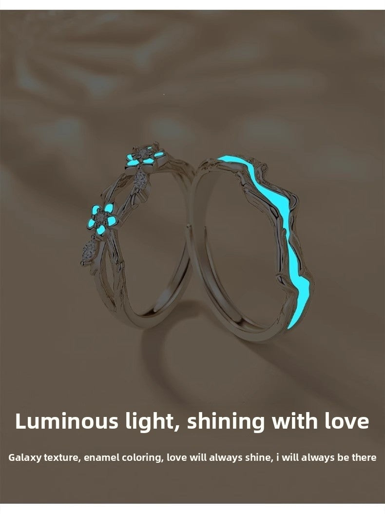 Luminous Flowers Open Rings For Couples, Electroplated Copper, 1 Pair