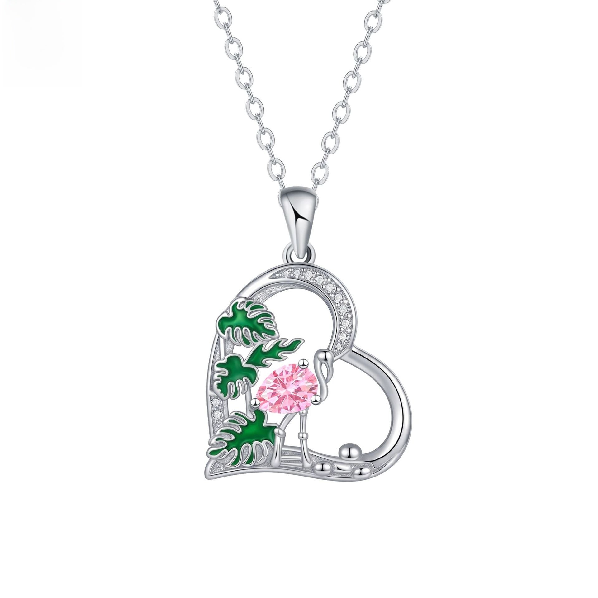 Heart Shape Pendant Necklace For Women In Silver Plated Copper With Rhinestones And Cable Chain