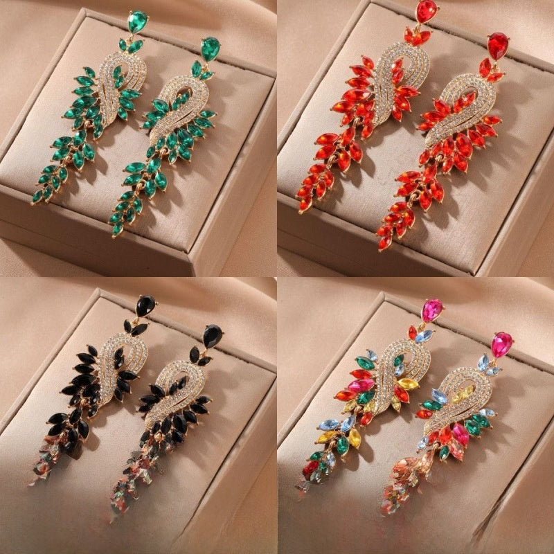 Leaf Tassel Drop Earrings For Women In Colour Alloy With Rhinestones And 304 Stainless Steel Ear Pins