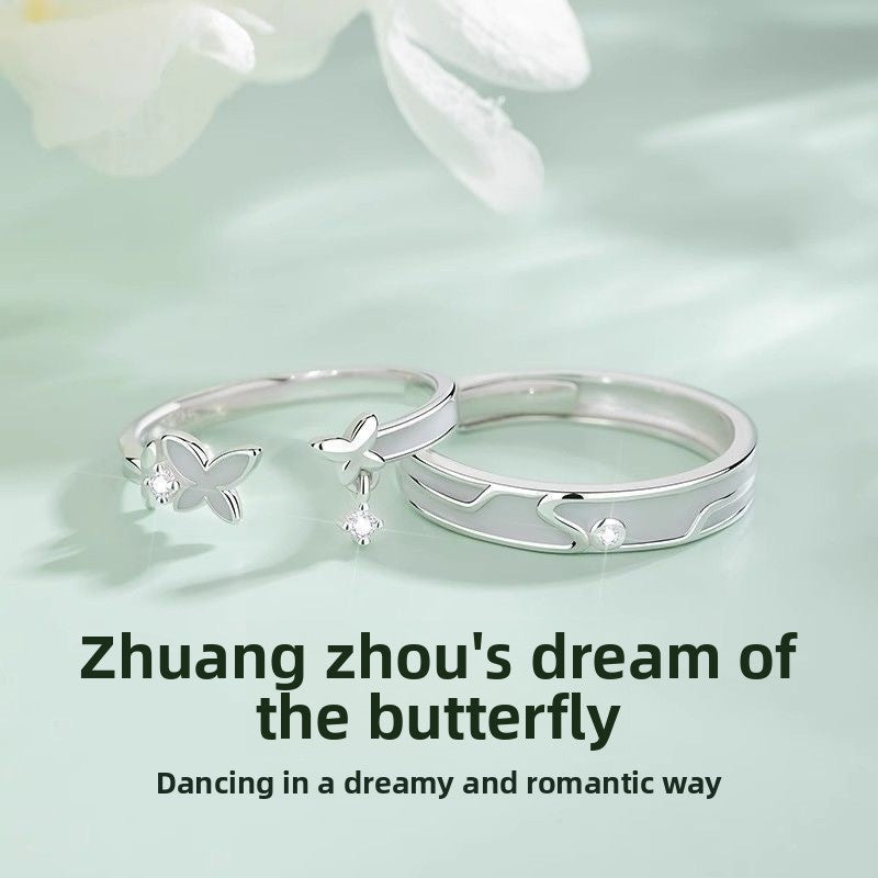 Butterfly Couple Rings For Valentine's Day, 1 Pair Alloy Rings Featuring Luminous Craftsmanship