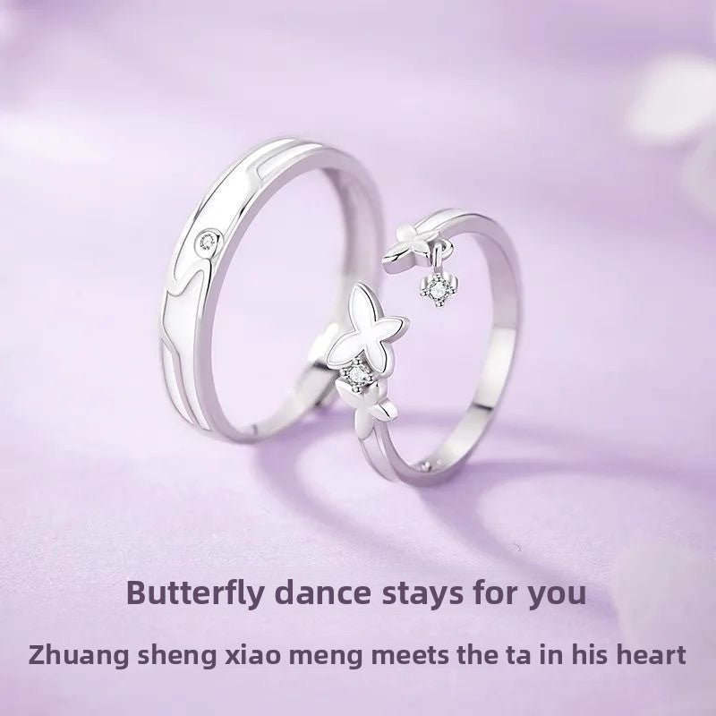 Butterfly Couple Rings For Valentine's Day, 1 Pair Alloy Rings Featuring Luminous Craftsmanship