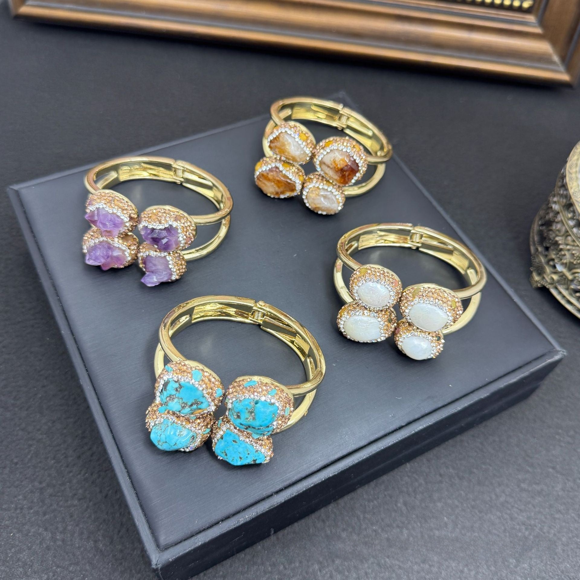 Asymmetrical Baroque Style Bangle With Baroque Pearl Inlay, Zinc Alloy, Featuring Stretch Adjustable Closure