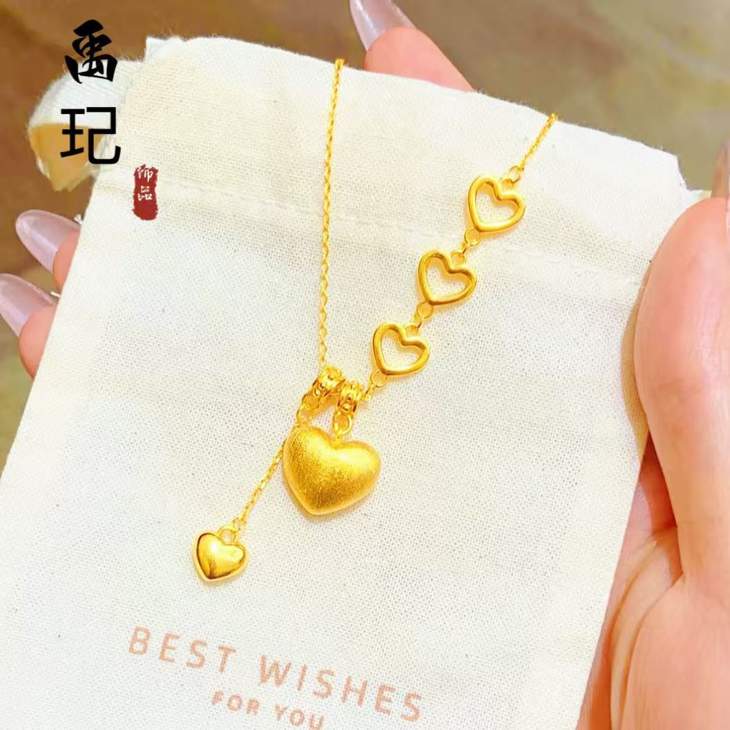 Heart Shape Tassel Necklace In Gold Featuring Copper Pendant Material For Women