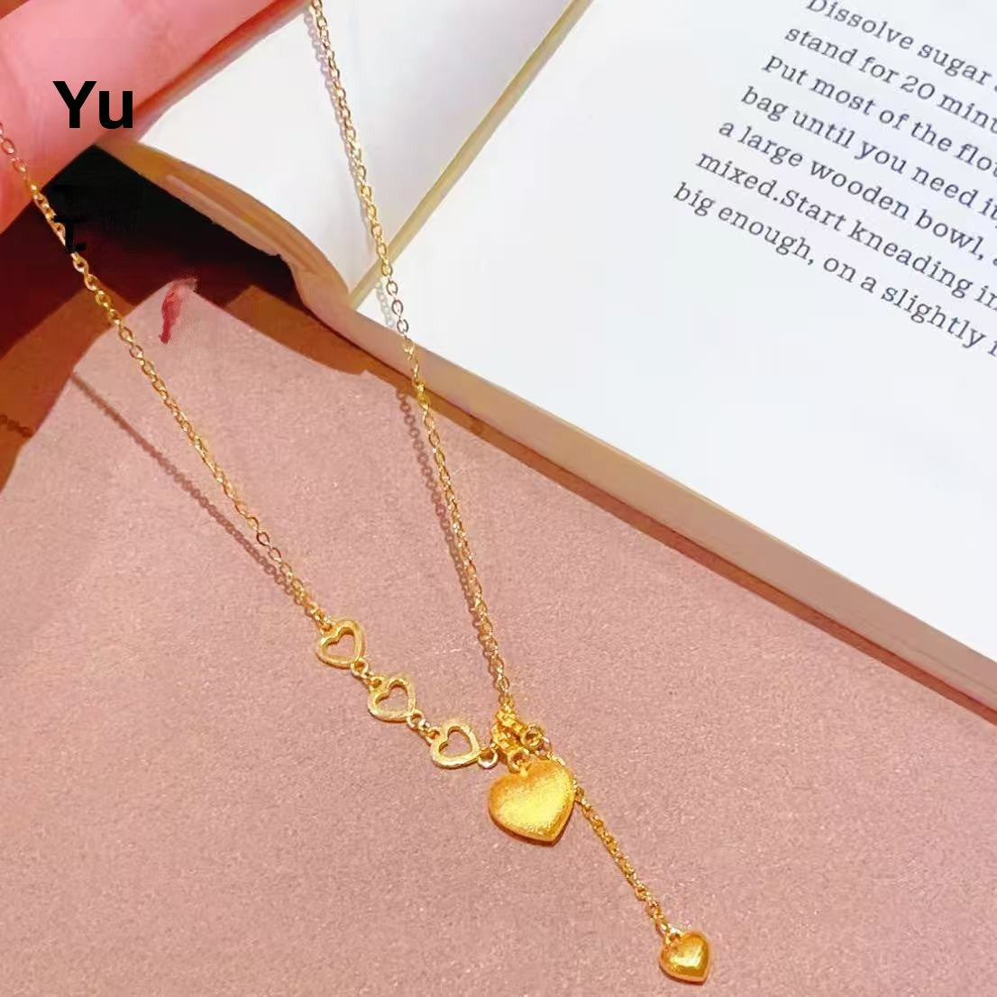 Heart Shape Tassel Necklace In Gold Featuring Copper Pendant Material For Women