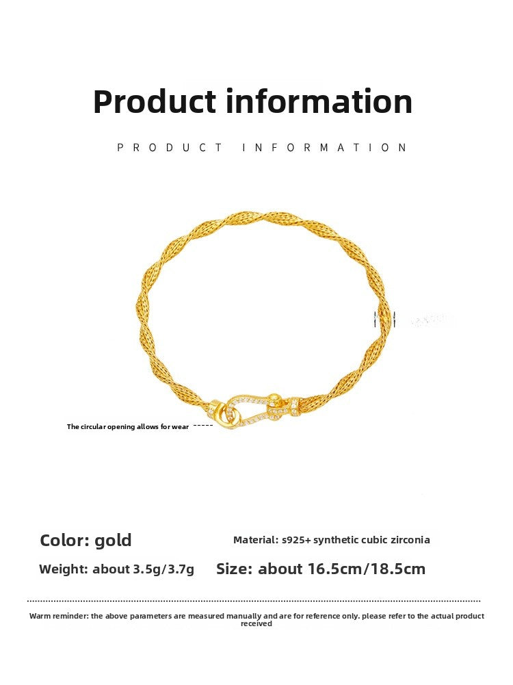 Horse Pattern Braid Bracelets For Women With 925 Sterling Silver Woven Chain And Zircon Inlay