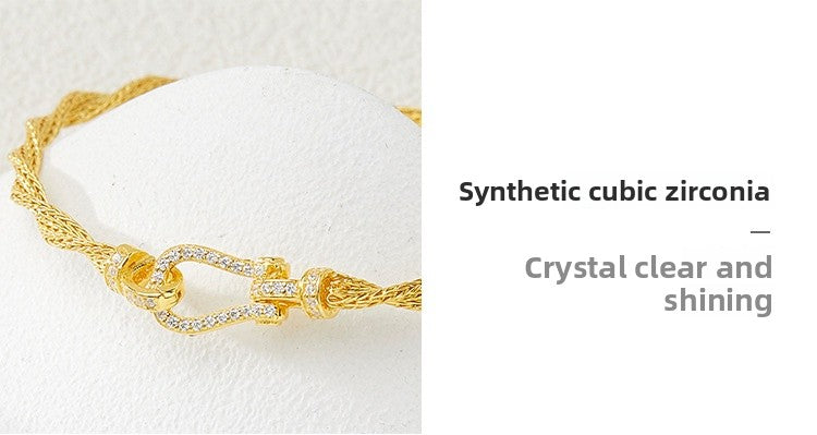 Horse Pattern Braid Bracelets For Women With 925 Sterling Silver Woven Chain And Zircon Inlay