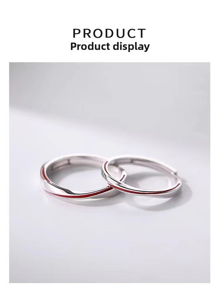 Couple Copper Open Rings With Epoxy Craft Featuring Lines Design, 1 Pair, Perfect For Valentine's Day