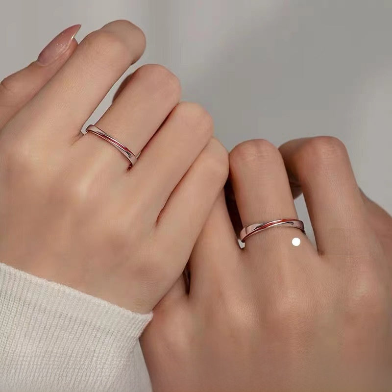 Couple Copper Open Rings With Epoxy Craft Featuring Lines Design, 1 Pair, Perfect For Valentine's Day