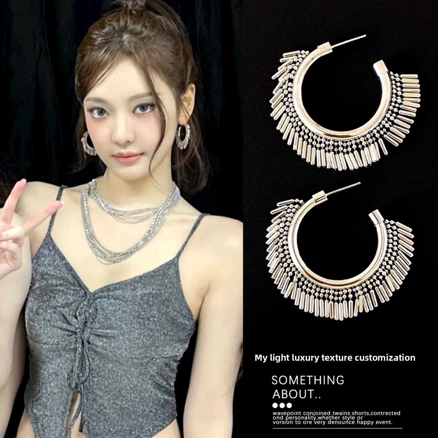 Bohemian Large Tassel Earrings In Silver Metal With Copper Studs For Women