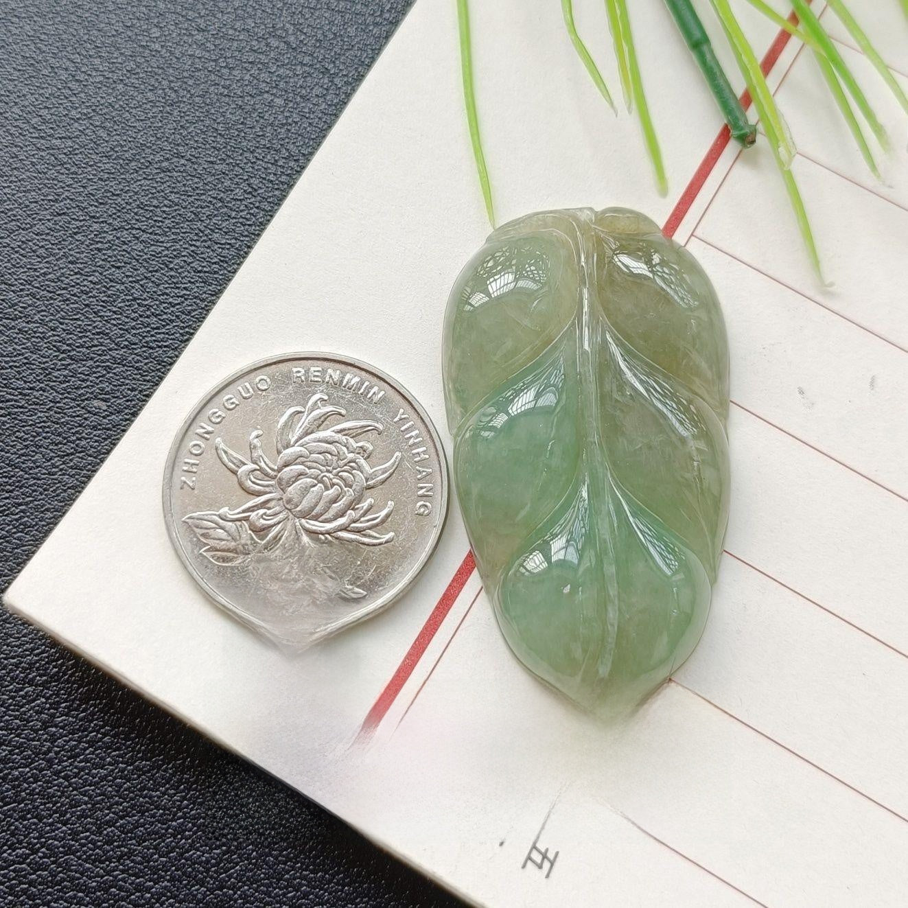 Handmade Leaf Necklace In 304 Stainless Steel With Jade Inlay, Sweet Style For Women Jewelry Set