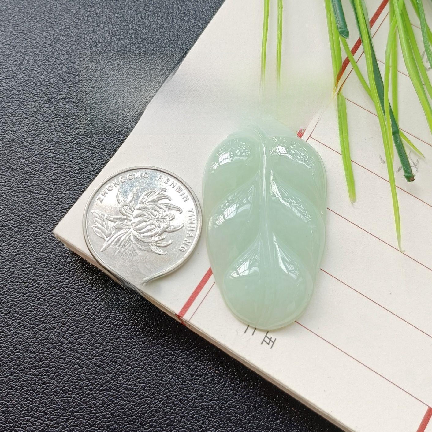 Handmade Leaf Necklace In 304 Stainless Steel With Jade Inlay, Sweet Style For Women Jewelry Set