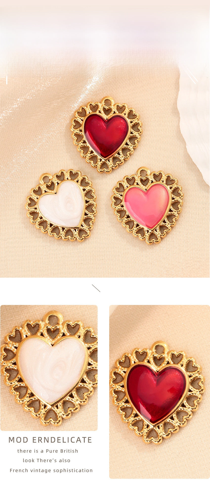 Heart Shape Pendant In 304 Stainless Steel With Enamel Craftsmanship, Retro Style Jewelry Accessory