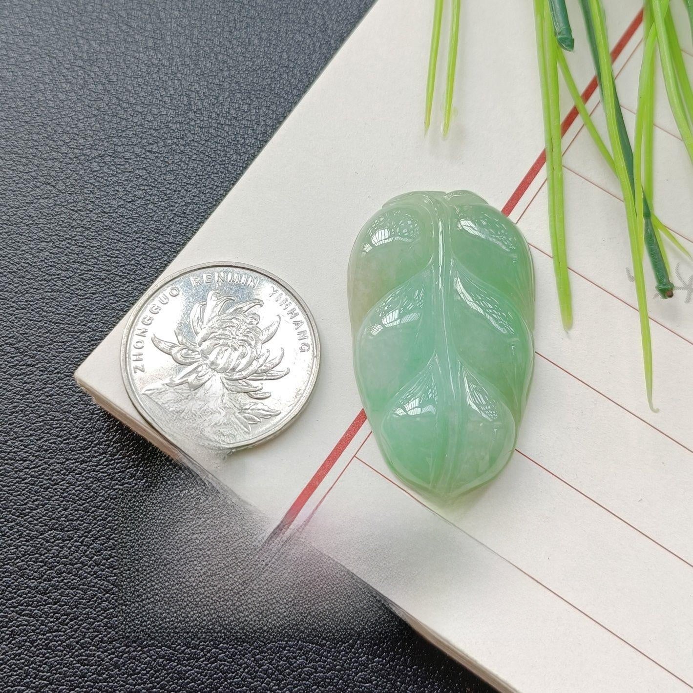 Handmade Leaf Necklace In 304 Stainless Steel With Jade Inlay, Sweet Style For Women Jewelry Set