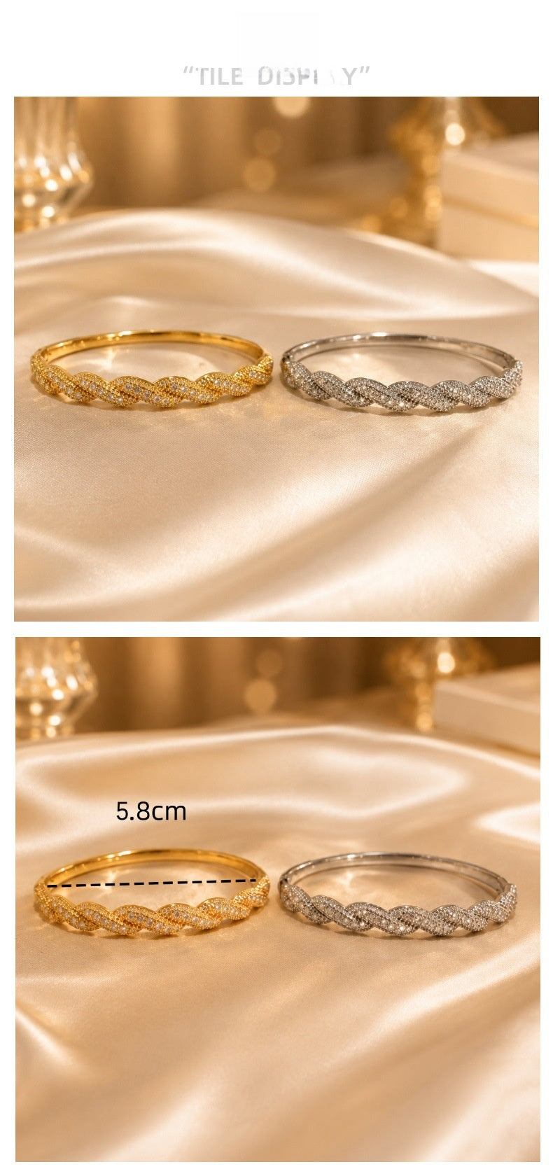 Geometric Copper Bangle With Zircon Inlay In Simple Style For Women