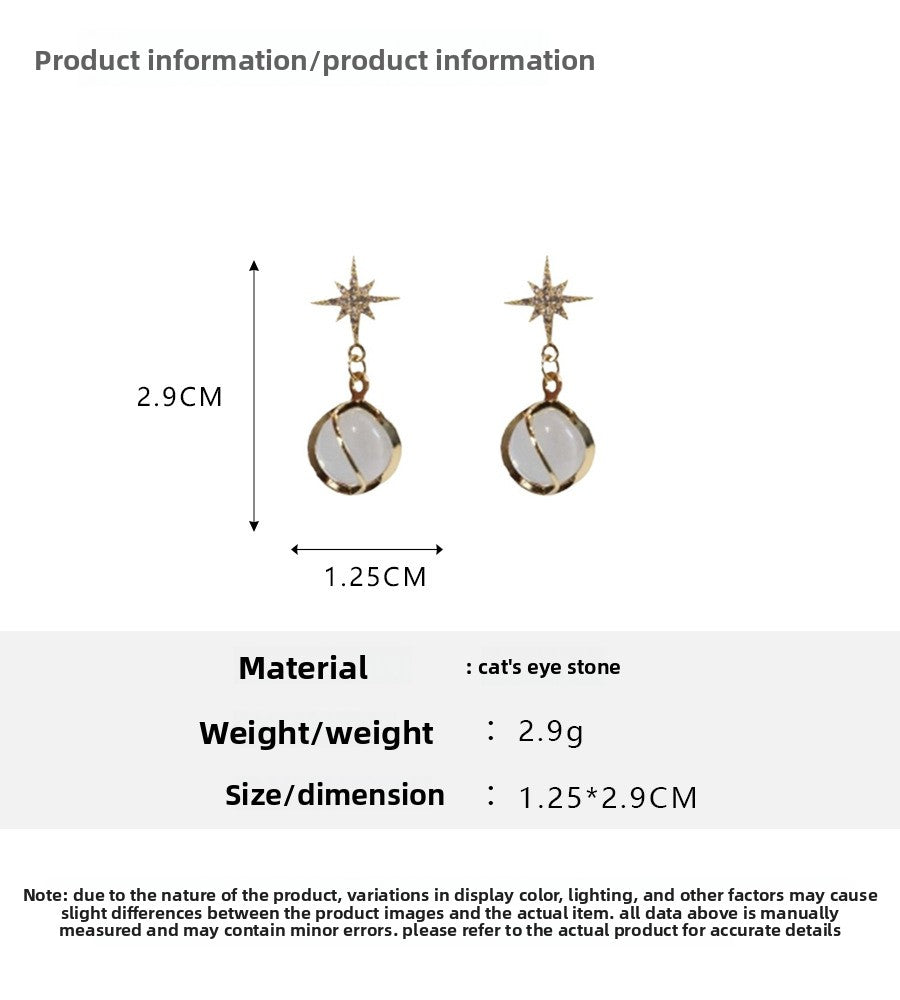 Starburst New Style Earrings For Women With 925 Sterling Silver Posts And Cat's Eye Stone Inlay In Silver Metal
