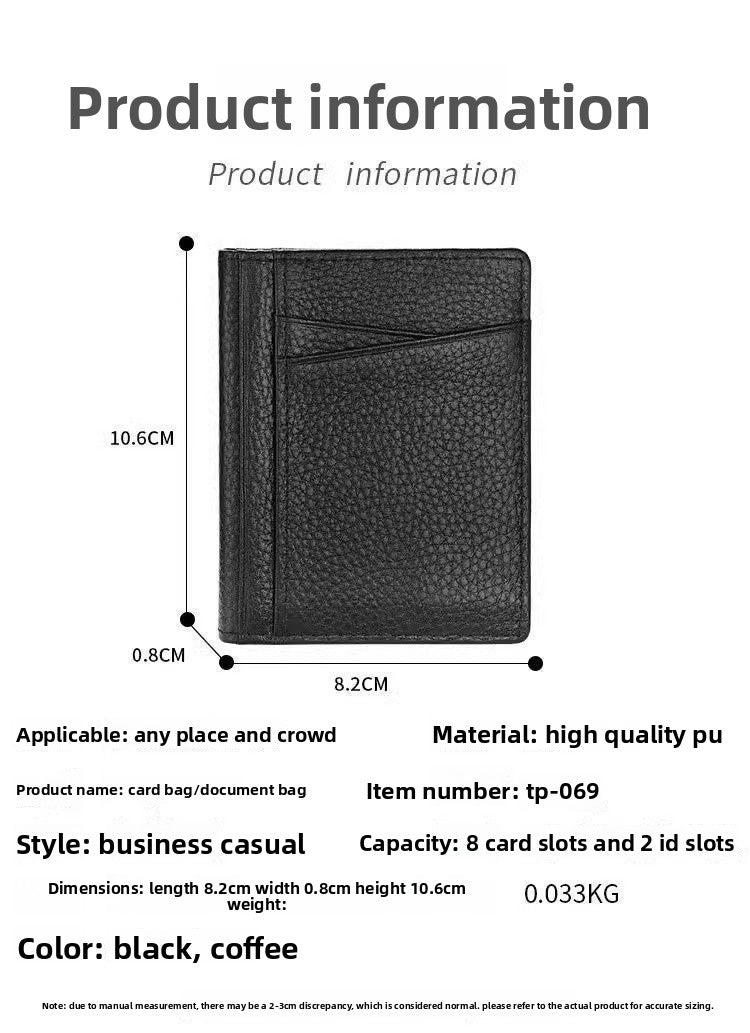 Men's Solid Color Card Holder In PU Leather, Stylish And Durable ID Wallet