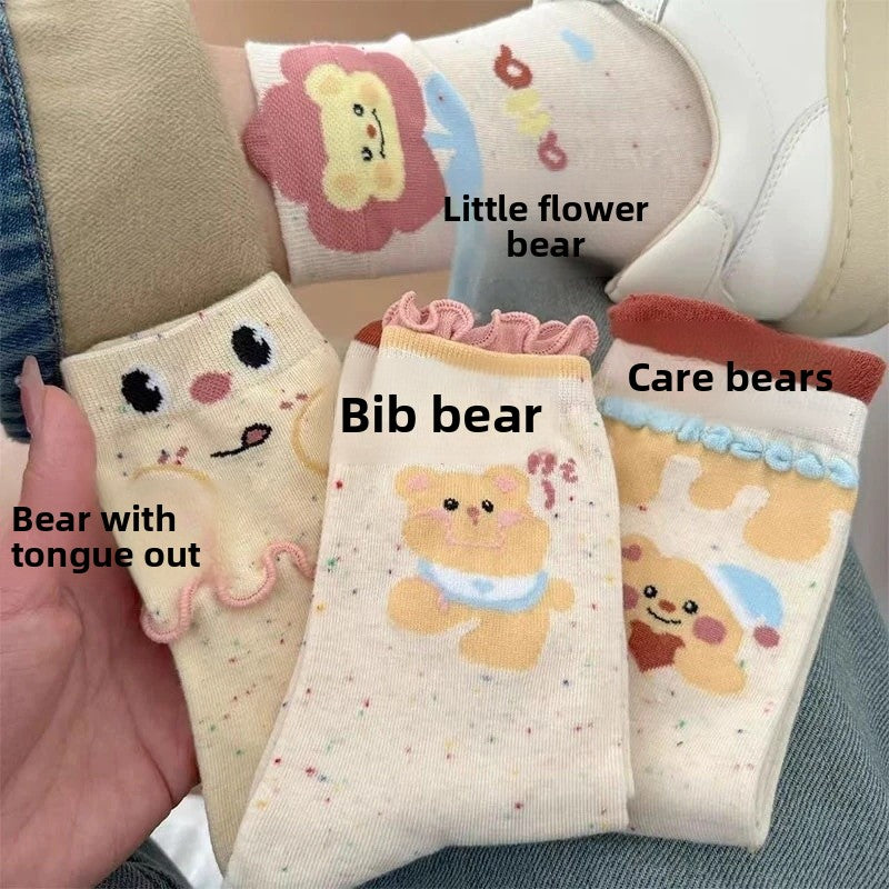 New Style Bear Pattern Women's Polyester Socks In Multicolor For Spring Sports And Casual Wear