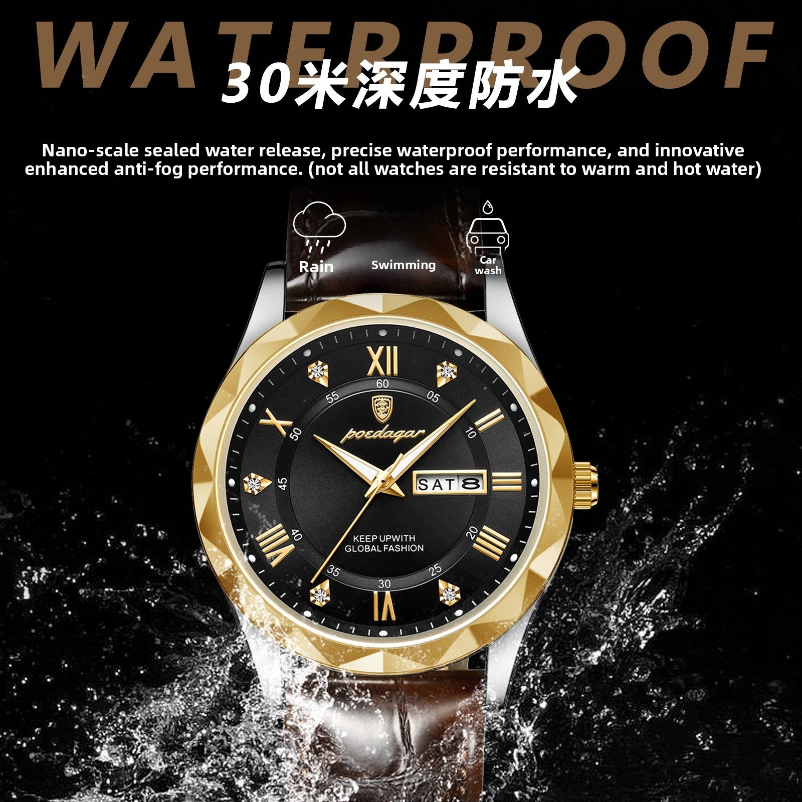 Men's Quartz Watch With Genuine Leather Strap, Round Dial, Tempered Glass Mirror, Pointer Display, And Pin Buckle